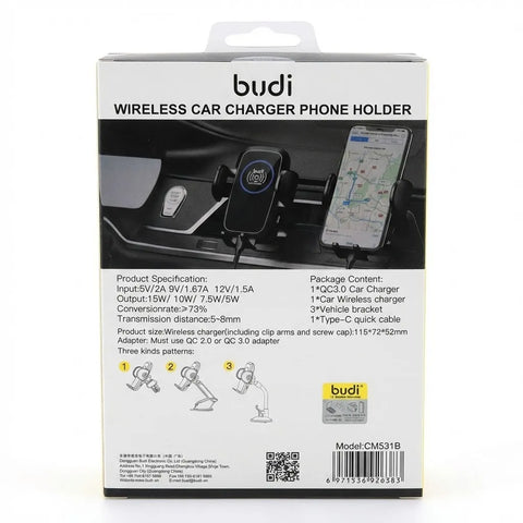 Budi 2-in-1 Wireless Charger & Car Phone Holder