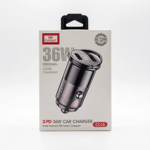 Earldom CC45 36W Dual USB-C Car Charger - Fast PD Rapid Charging