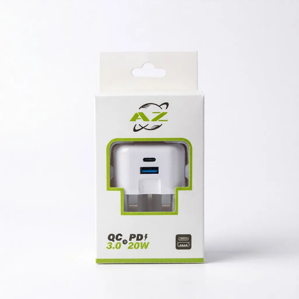 AZ 20W Fast Charger Dual Port USB-C PD & USB-A QC 3.0 Wall Plug