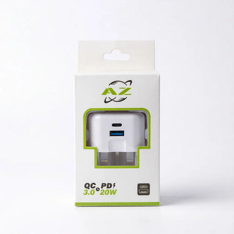 AZ 20W Fast Charger Dual Port USB-C PD & USB-A QC 3.0 Wall Plug