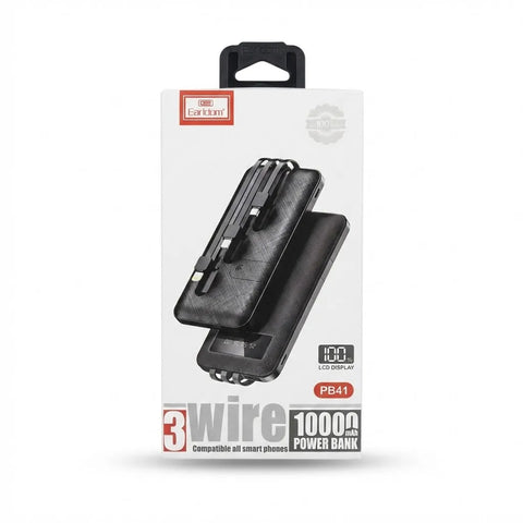 Earldom 10000mAh Power Bank - Built-in 3 Charging Cables for All Phones