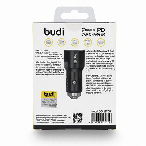 38W Dual Port Car Charger – 20W USB-C PD & 18W USB-A Fast Charge