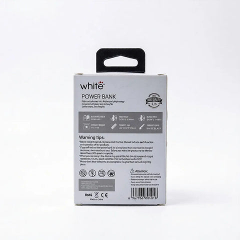 White 5000mAh Ultra Slim Power Bank - Fast Charging Portable Charger Black