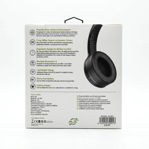 AZ-B01 Wireless Over-Ear Headphones with Bluetooth 5.4 & Hi-Res Sound