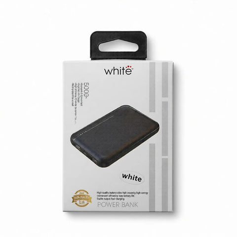 White 5000mAh Ultra Slim Power Bank - Fast Charging Portable Charger Black